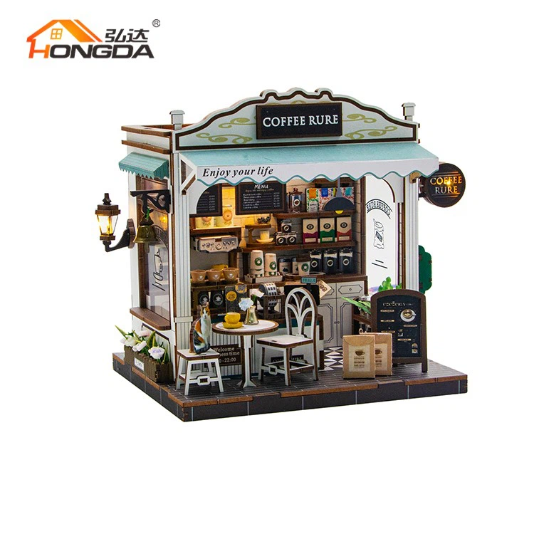 Diy Coffee Theme Wooden Dollhouse Kit suppliers