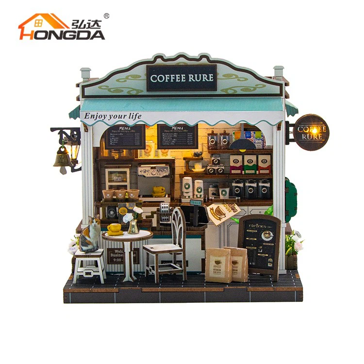 Diy Coffee Theme Wooden Dollhouse Kit factory