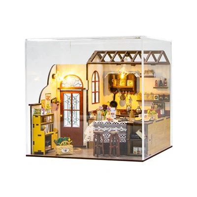 Kitchen Theme Diy Doll House Kit With Dust Cover